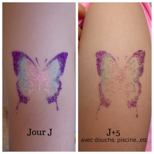 avant/après tatouage éphémère paillettes